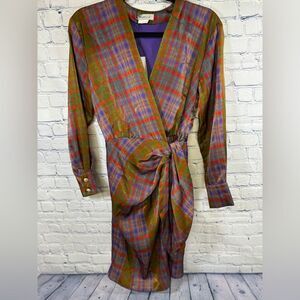 NWT MARELLA Rank Green Plaid Luxury Designer Party Wedding Mini Wrap Dress 2